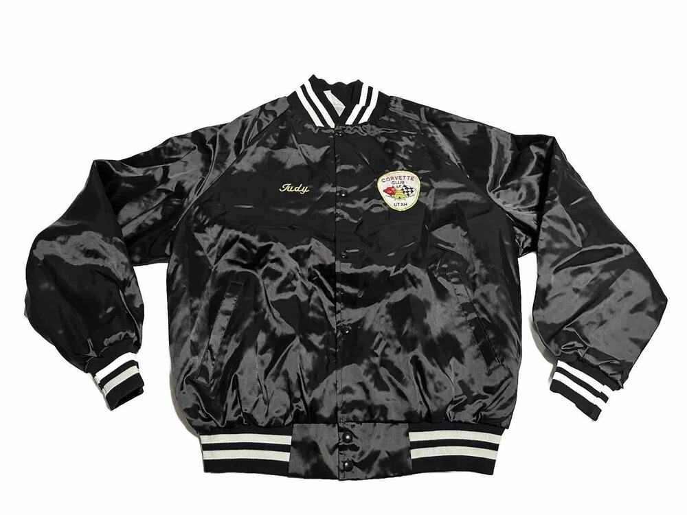 Vintage WestArk Women Black Embroidered Satin Corvette Club Of Utah JUDY Jacket